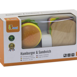 Dřevěný hamburger a sendvič
